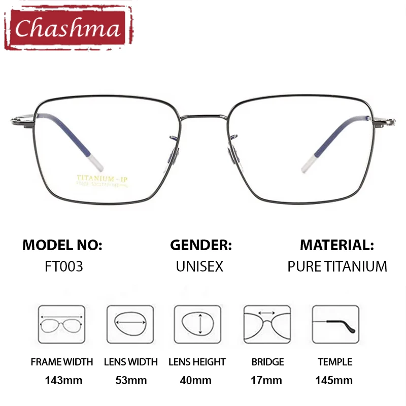 Chashma óculos de prescrição masculino qualidade superior puro titânio luz armações irregular quadrado óculos ópticos