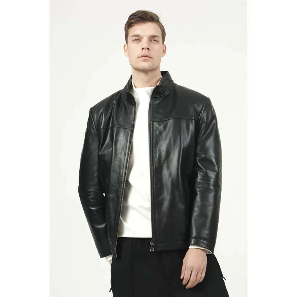 Judge Collar Genuine Leather Men's Coat Black Genuine Lambskin Autumn Winter New Season Men's Leather Jacket Vintage Motorcycle