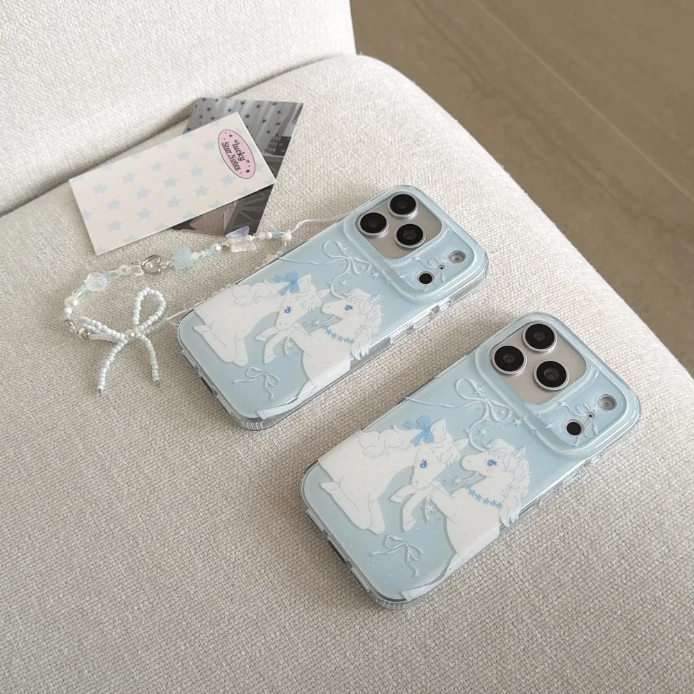 

Cartoon fashion star bow pony phone case for iPhone 17 16 ProMax14 15Pro fundas cute sweet shockproof protective case with chain