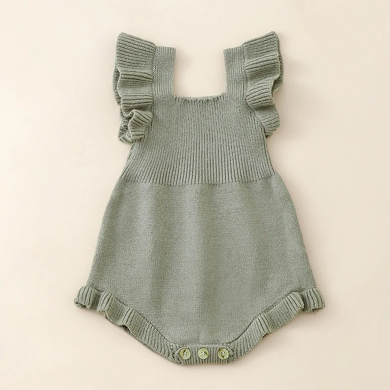 Infant Baby Girls Boys Sleeveless Knitted Sweater Bodysuit Unisex Colorful Ruffle Knit Bubble Romper