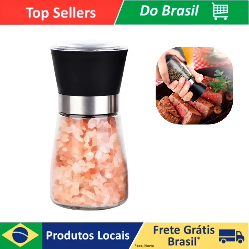 Moedor Triturador De Temperos, Sal, Pimenta E Especiarias De Vidro e Inox Premium