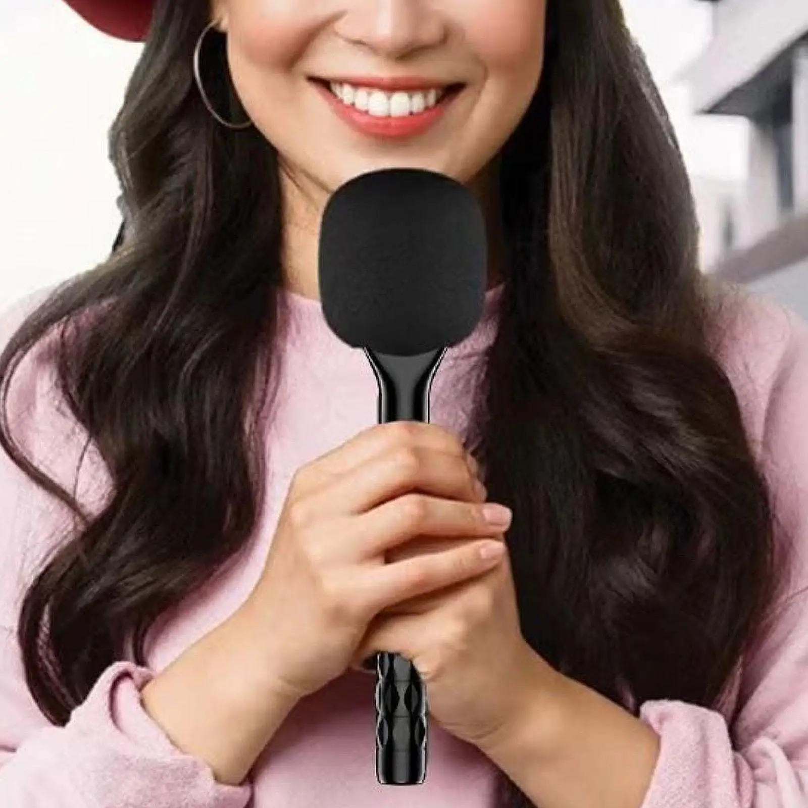 Handheld Lavalier Interview Microphone Adaptor Universal with Windproof Sponge Microphone Handheld Grip Stick Black Mic Stand