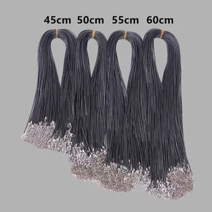 20 buah / lot Kalung Tali Lilin Jepitan Lobster Diameter 1.5 mm 2mm Benang Tali Lilin Korea Hitam Untuk Pembuatan Perhiasan Panjang 45 50 60cm 12 cincin diy penjualan terbaik - №