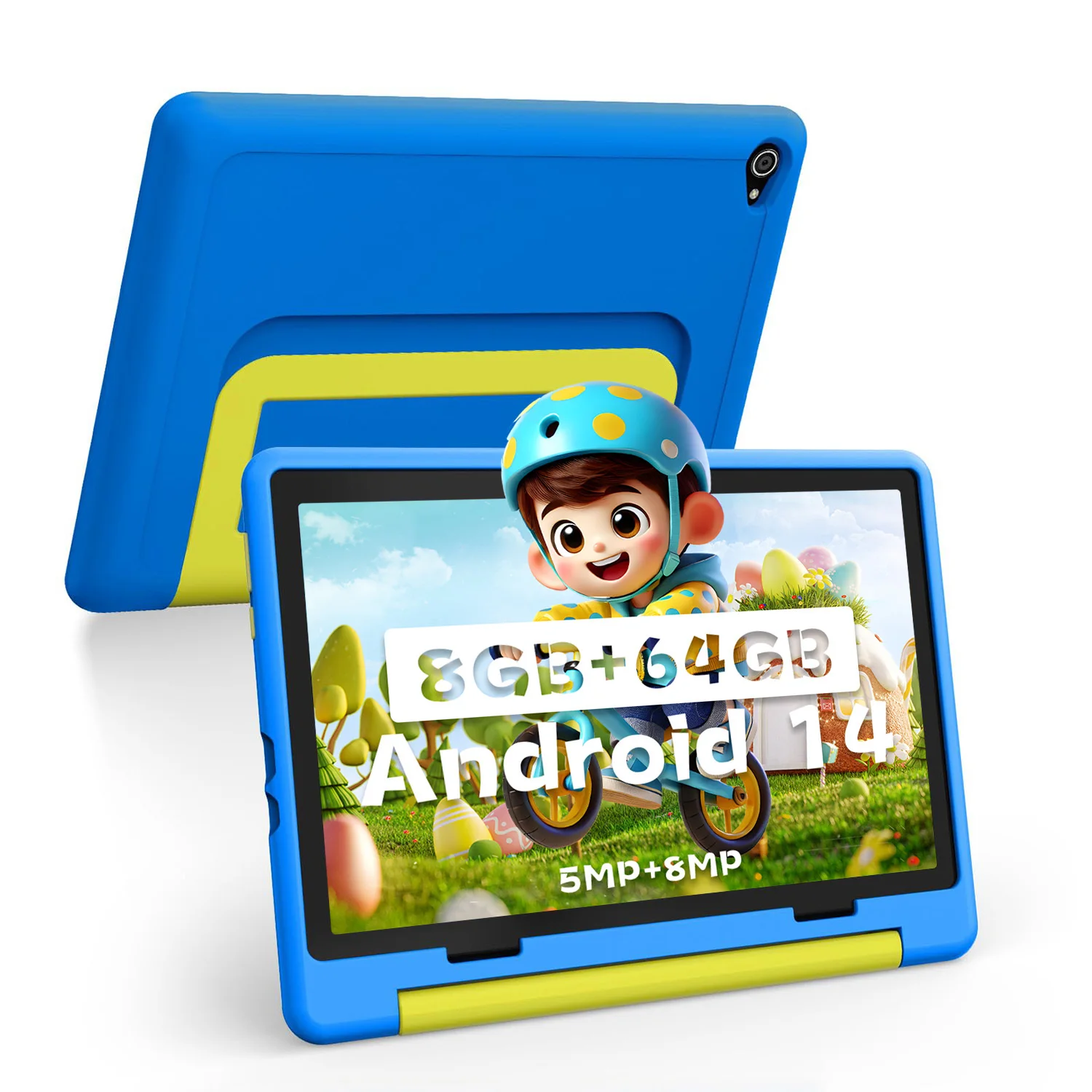 KT1016 Tablet Android 14 para niños de 10,1 pulgadas Quad-Core 8 GB de RAM 64 GB de ROM con almacenamiento expandible de hasta 1 TB WiFi Bluetooth