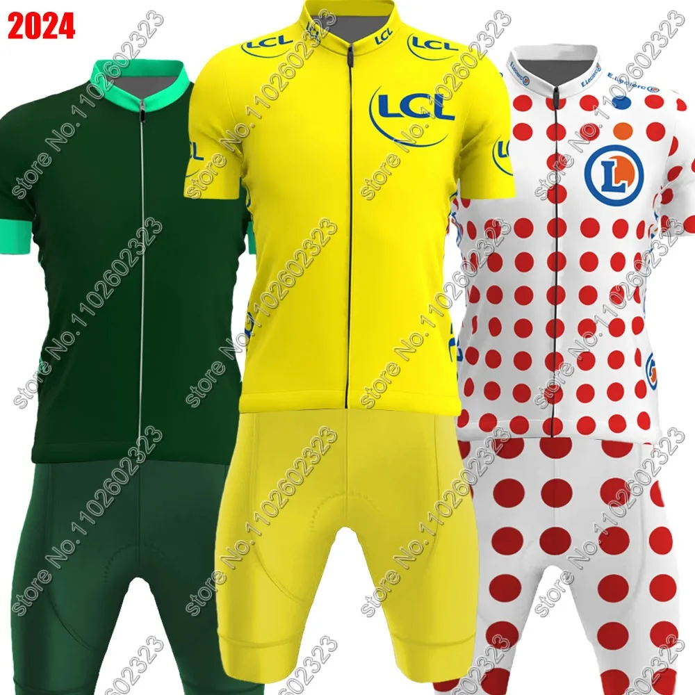 France Tour Cycling Jersey 2024 TDF Set Men Green Yellow Polka Dot Short Clothing Road Bike Shirts Suit Bicycle Bib Shorts Ropa