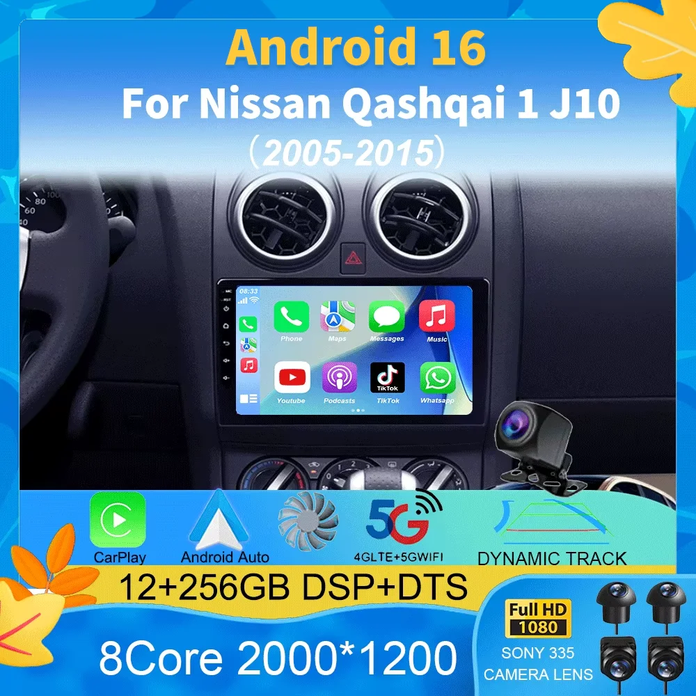 

Android 16 Car Radio For Nissan Qashqai 1 J10 2005 - 2015 Multimedia Stereo Video Player Navigation GPS 4G WIFI 360 Camera 9''