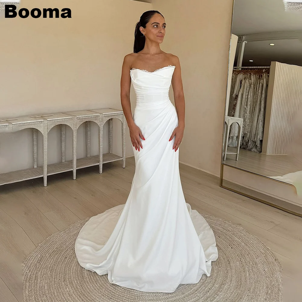 

Booma Generous Mermaid Wedding Dresses Lace Brides Dress with Train Pleats Bridals Gowns Evening Dresses Customized