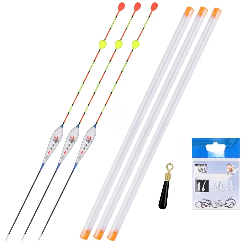 Flotteurs avec queue de perle coulissante, 3 Tubes de bouée + 1 ensemble de ligne de pêche + 1 support de flotteur, accessoires de pêche Nano Lake River Bobber, 3 pièces