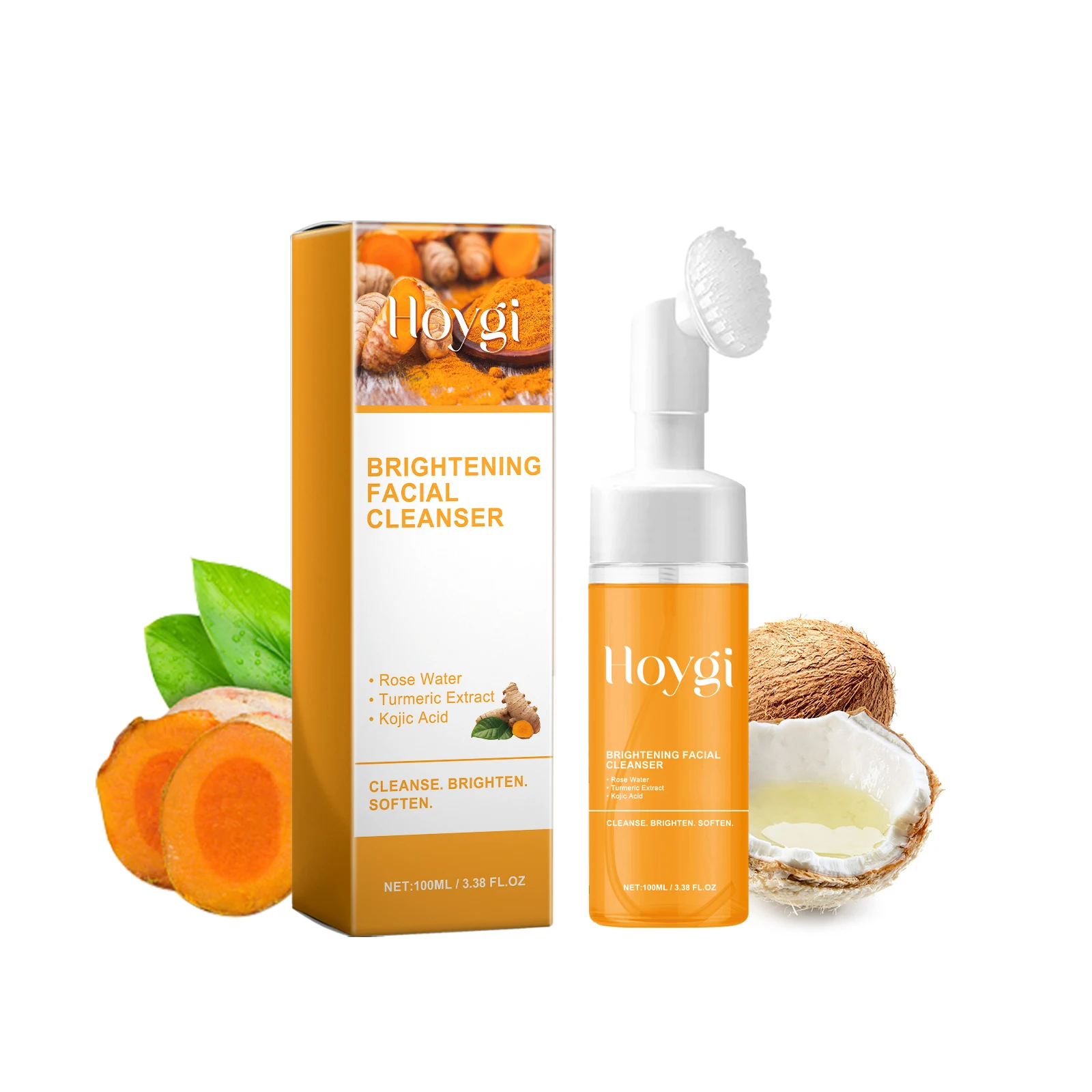 Hoygi 100ml Turmeric Brightening Facial Cleanser Face Glowing Exfoliating Remove Blackhead Shrink Pores Hydrating Face Cleaner