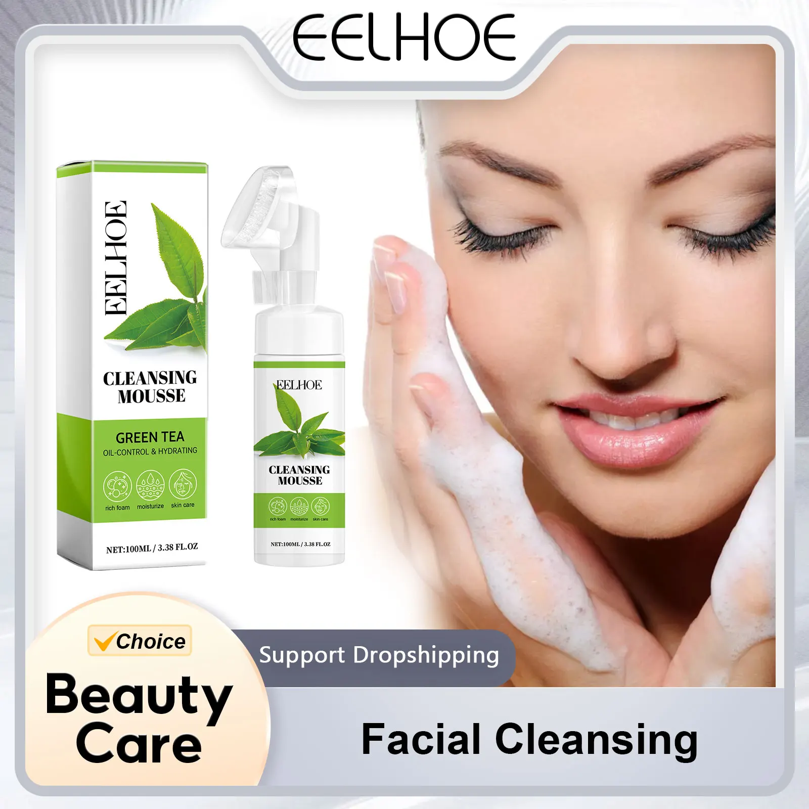 

EELHOE Facial Cleansing Foam Anti Acne Remove Blackheads Shrink Pore Face Gentle Cleanser Green Tea Moisturizing Face Wash 100ml