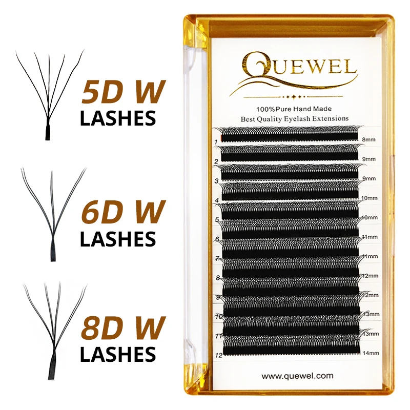 Quewel W Shape Eyelashes 3D/4D/5D/6D/8D Premade Fan Lash Extensions 0.07 C/D Curl Natural Soft High Quality Idividual Lashes