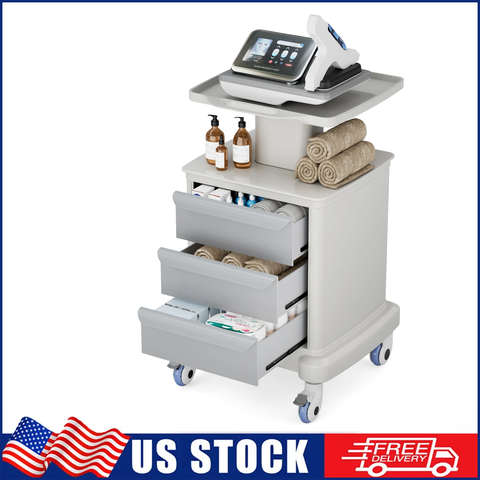 

Mobile Trolley Cart for Portable Ultrasound Imaging Scanner Vehicle Trolley Beauty Storage Cart 110 LBS Load with 3 Drawers