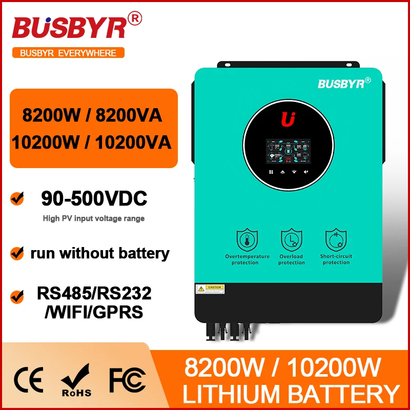 

Busbyr 8.2KW 10.2KW Hybrid Solar Inverter BMS 48V 230V Built-in Dual 160A MPPT Charger On Grid Off Grid Pure Sine Wave Inverter