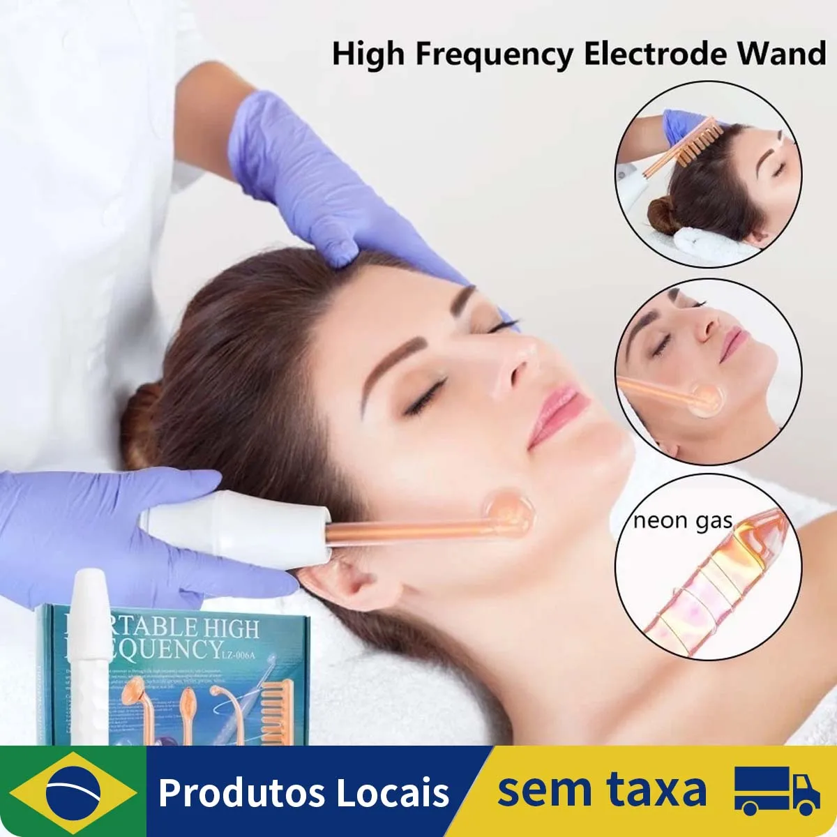 Aparelho Alta Frequência Portátil Para Limpeza De Pele Tratamento Facial e Capilar 4 Eletrodos Eletroterapia Bivolt