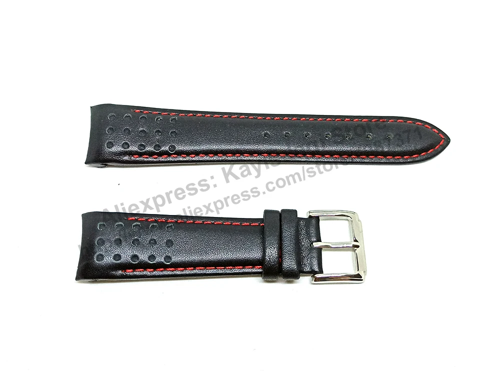 21mm Black Leather Watch Band Strap Compatible For Seiko Sportura 7T62-0KW0 - SNAE69P2 , 7T04-0AL0 - SPC141P1