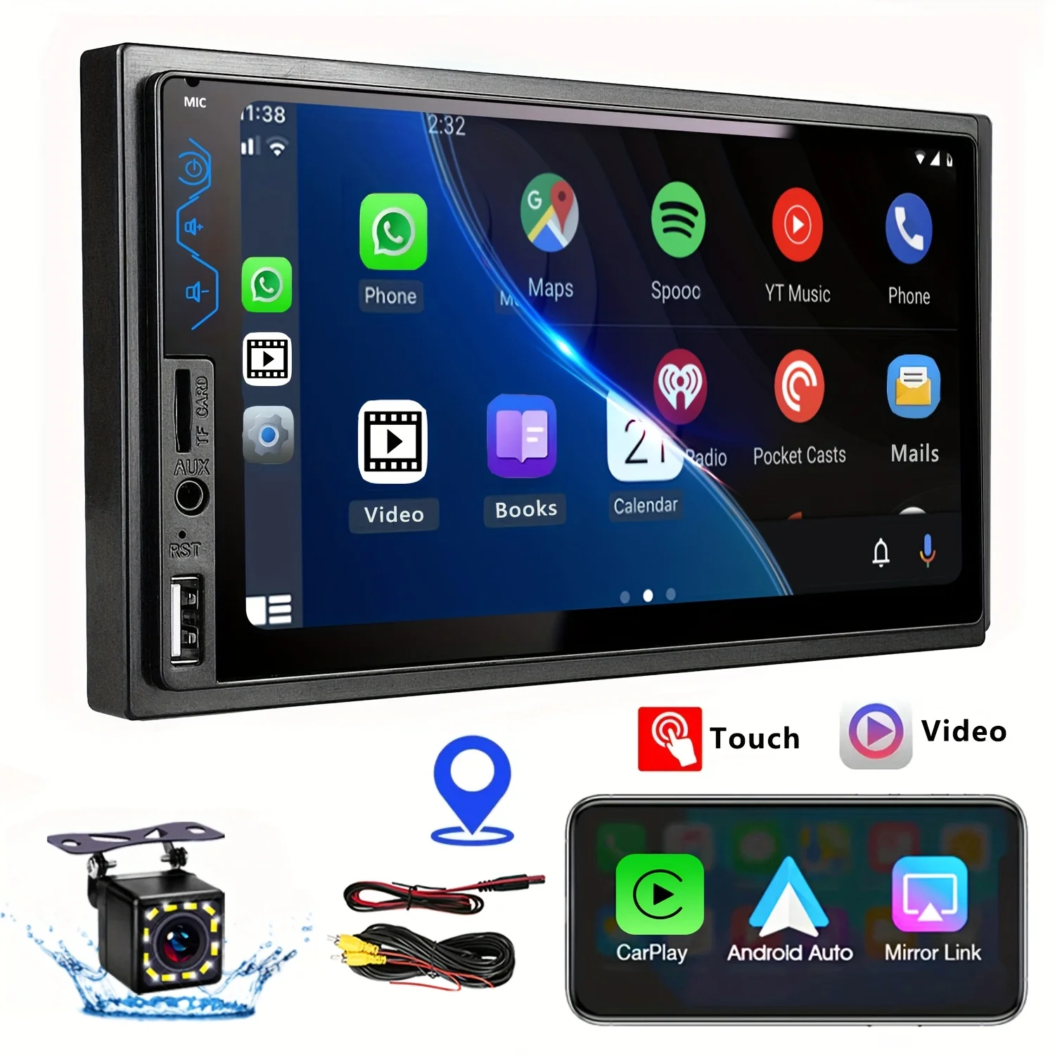 

7-дюймовые автомобильные аудиоресиверы с HD-тачскрином, Bluetooth, Mirror Link, камерой заднего вида, SWC/USB/AUX/TF/сабвуфером, FM-радио