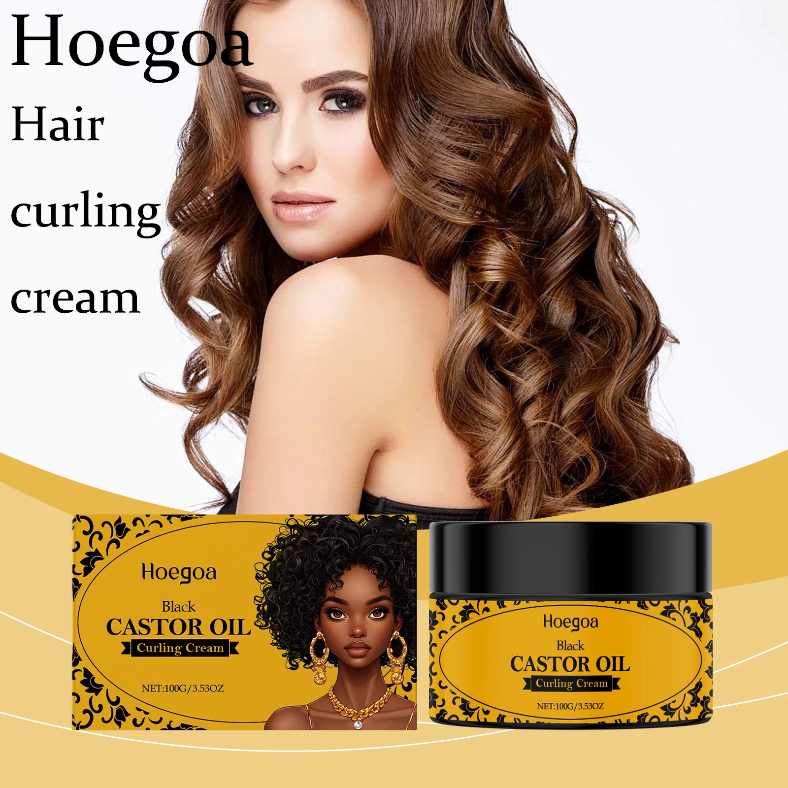 

Hoegoa Castor Oil Hair Curling Cream Gentle Lasting Hair Styling Curling Prevent Frizzing Moisturizing Smoothing Styling Cream