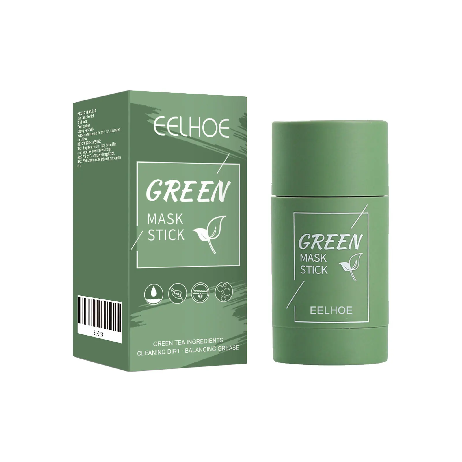 Eelhoe, 1 unidad, mascarilla limpiadora sólida de té verde, arcilla, Control de aceite, reduce los poros, acné, espinillas, elimina la mascarilla hidratante Facial