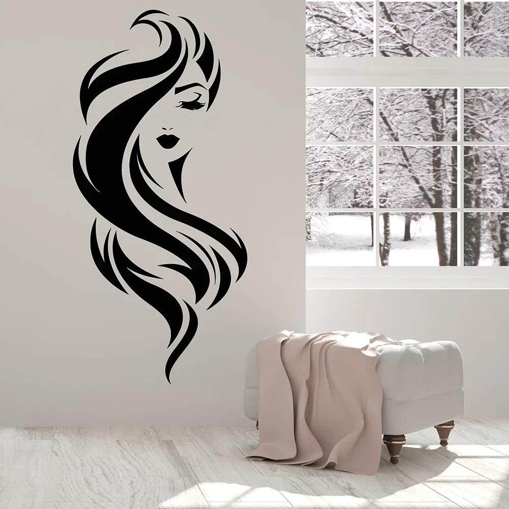 Schöne Gesicht Mädchen Schönheit Make-Up Vinyl Wand Aufkleber Home Decor Abnehmbare Haar Salon Wand Aufkleber - afbeelding 2