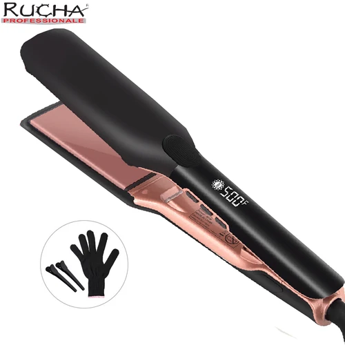 Plancha de pelo plana de alta temperatura, placa ancha de iones de Plasma para tratamiento de queratina, el cabello encrespado se recupera dañado, 500F