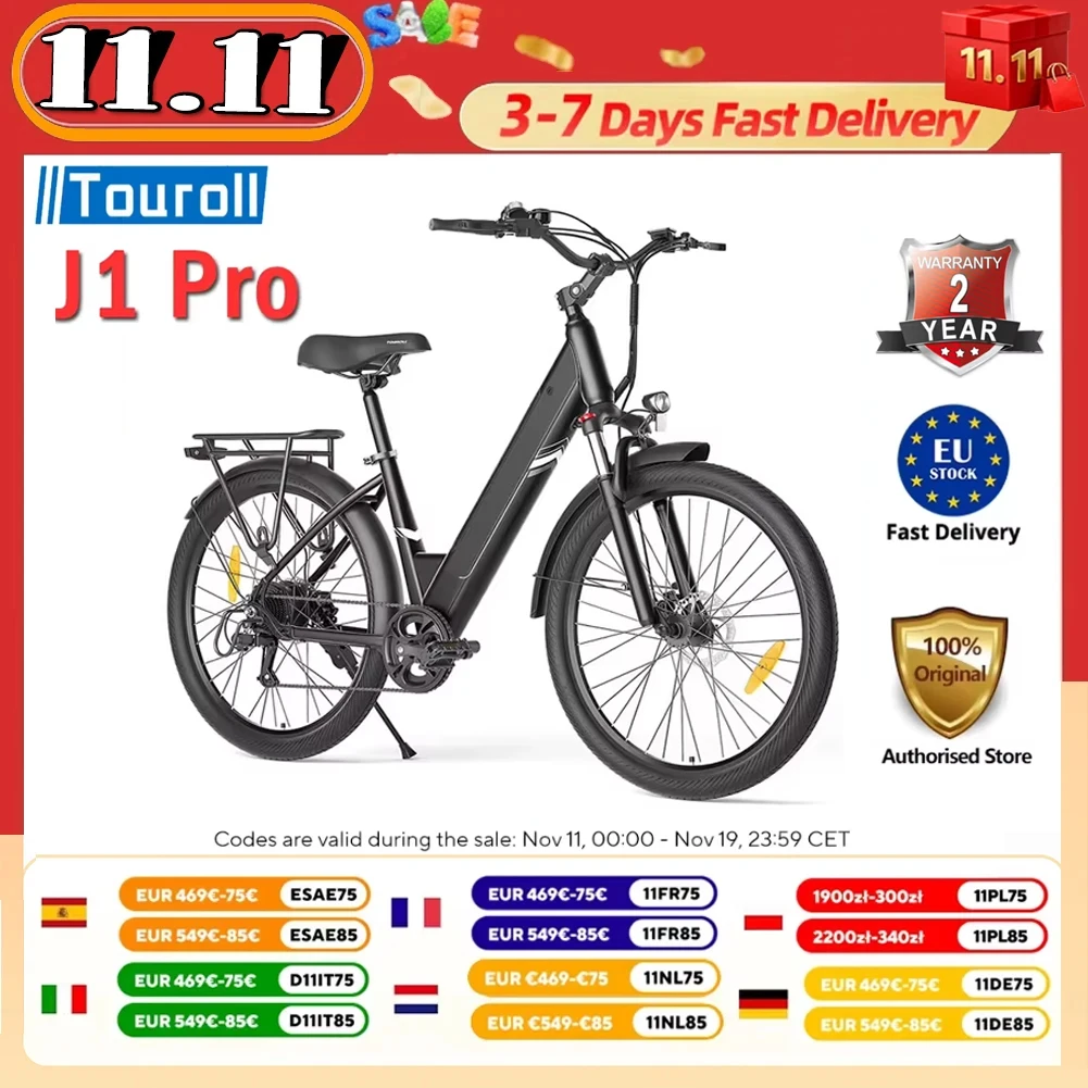 Touroll J1 Pro 27.5 "vélo électrique 250W moteur 36V 15.6Ah batterie pneus 25 km/h vitesse maximale 100km portée frein à disque hydraulique