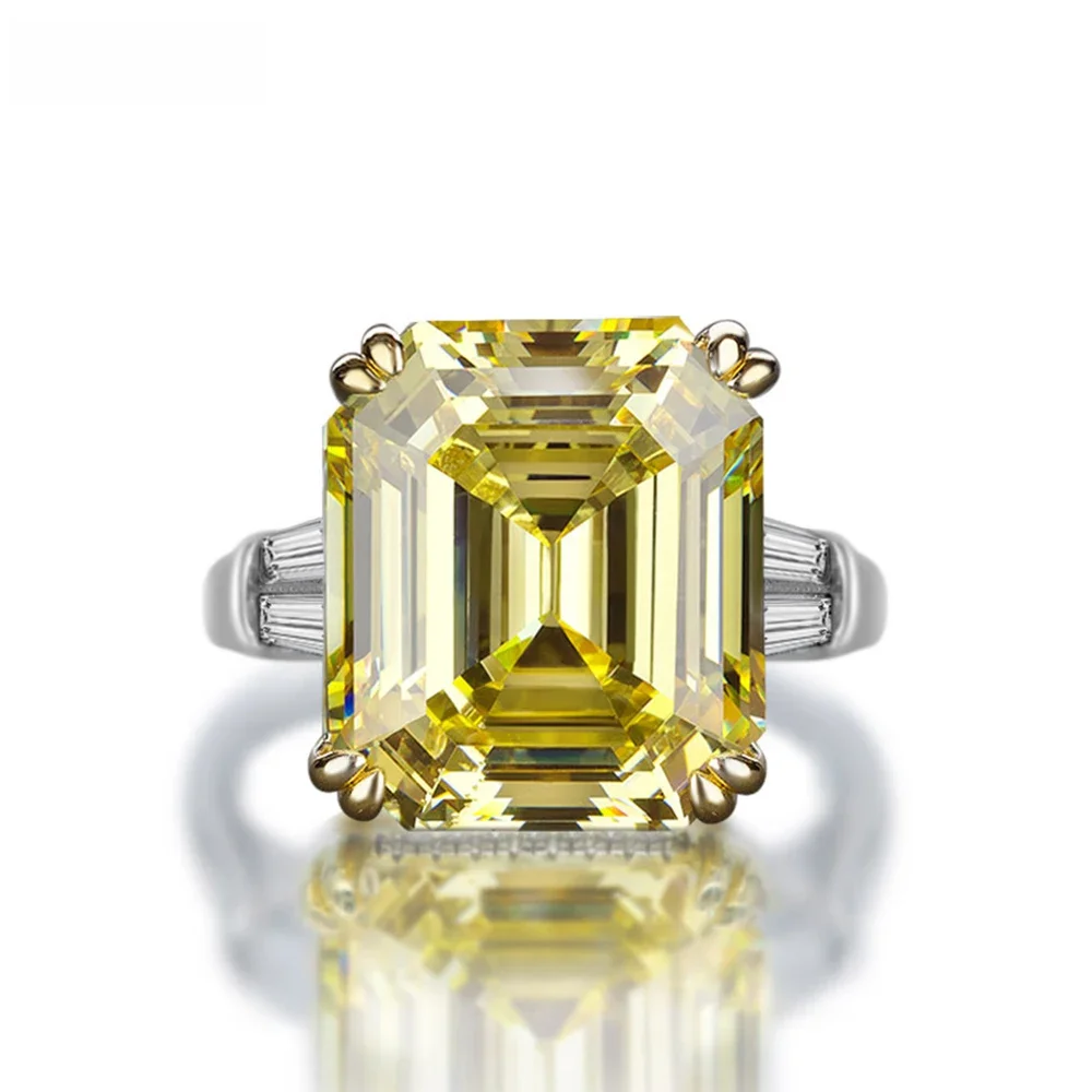 OEVAS 100% S925 srebro luksusowe kwadratowe różowe żółte białe wysokiej węgla obrączki z diamentami dla kobiet Party Fine Jewelry — zdjęcie 2