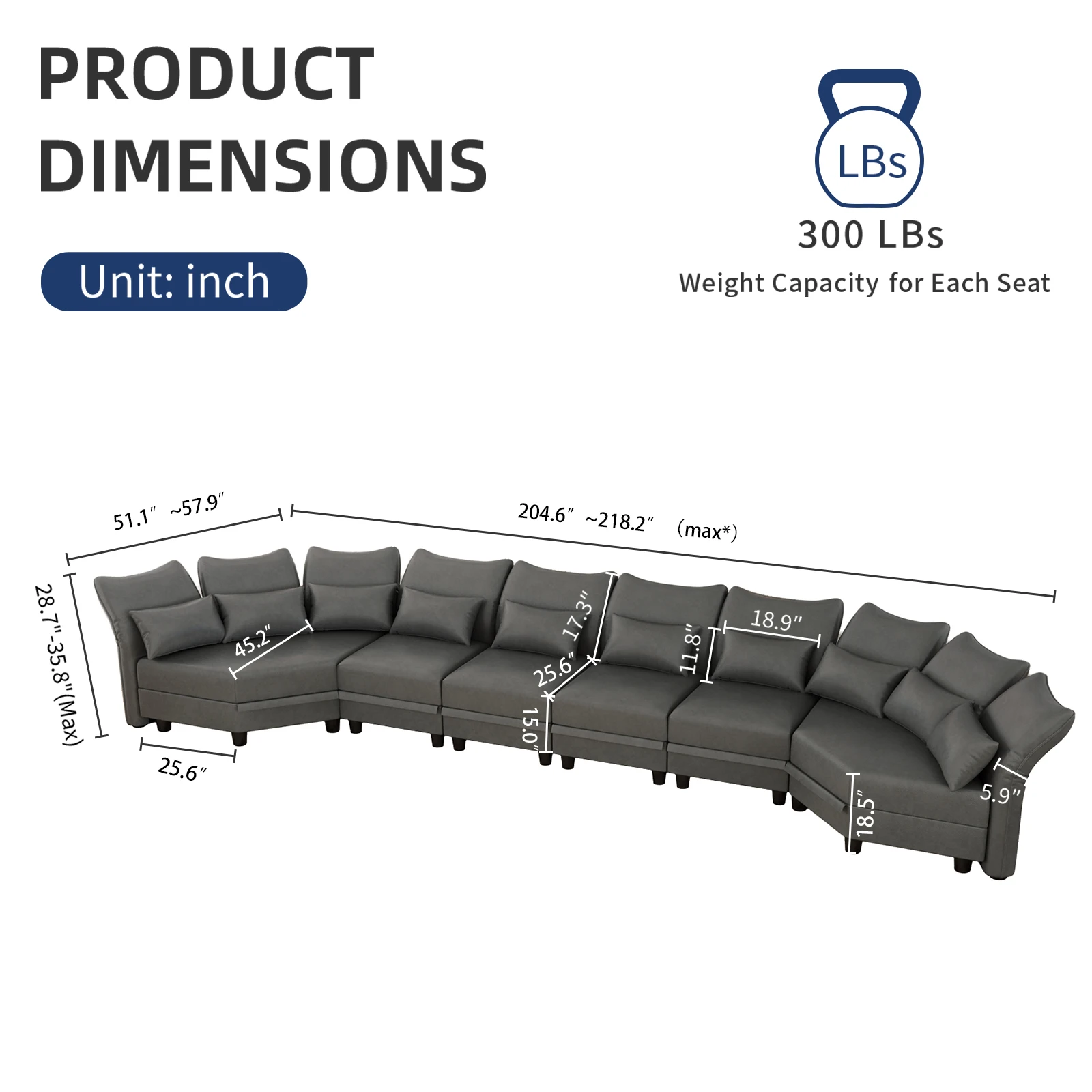 Large Modular Sectional 6 Seat U Shaped Sofa with Storage, Faux Leather Waterproof Sectional Couch for Living Room, Grey