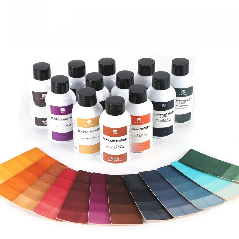 WUTA 100 ml Teinture professionnelle italienne pour cuir à base d'eau et d'huile, pénétrante et permanente, coloration de jour pour cuir tanné végétal non revêtu pour chaussures, bottes, ceintures,