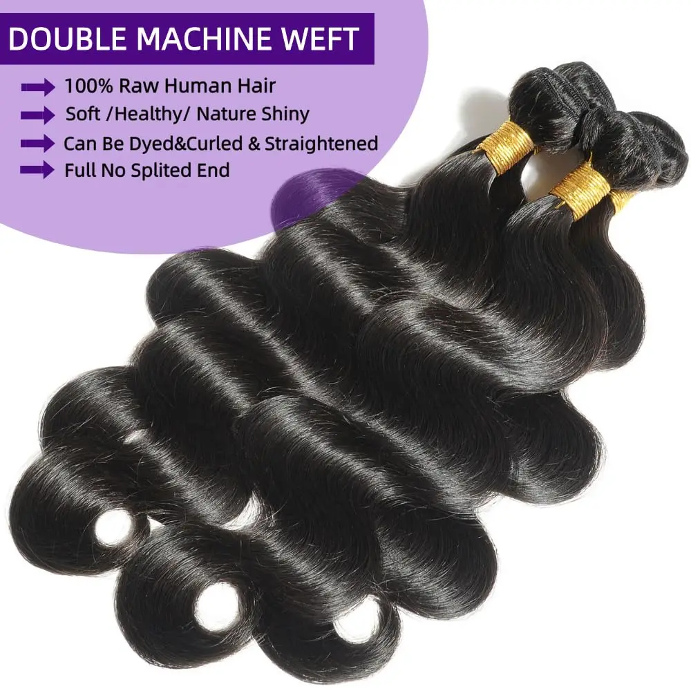 바디 웨이브 인모 1 3 묶음 100% 인모 묶음 미가공 브라질리언 버진 헤어 묶음 # 여성용 1B 내추럴 컬러