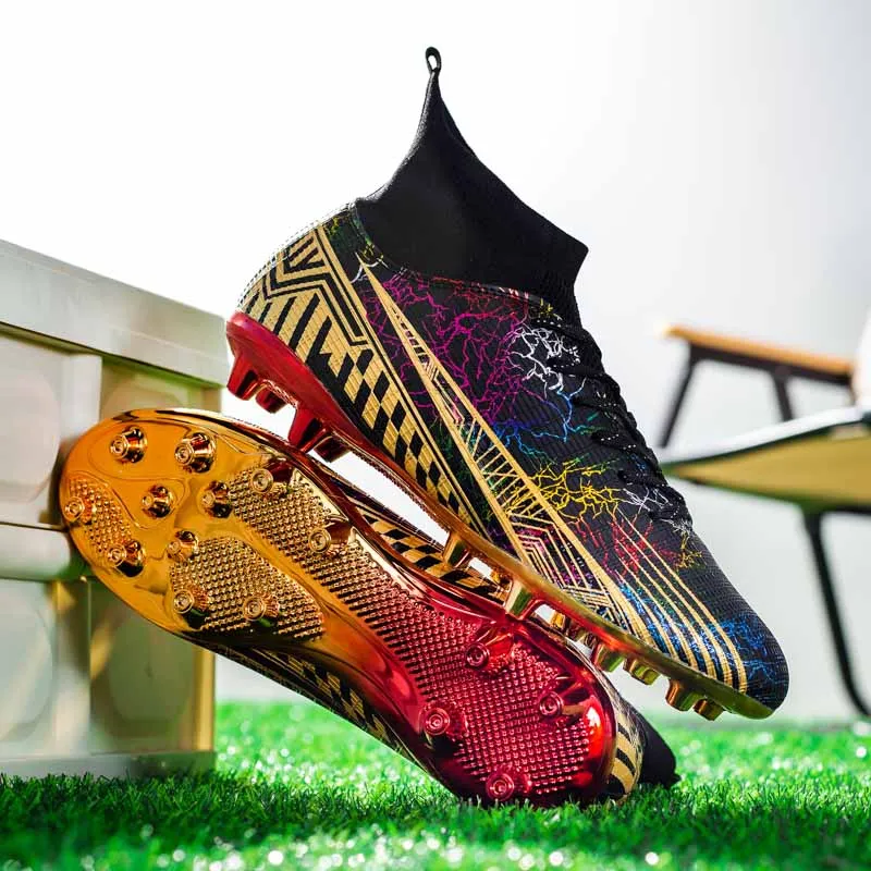 

Men's Football Shoes Professional Gold Plated FG Soccer Cleats High Performance Sports Sneakers for Artificial Grass Competitive