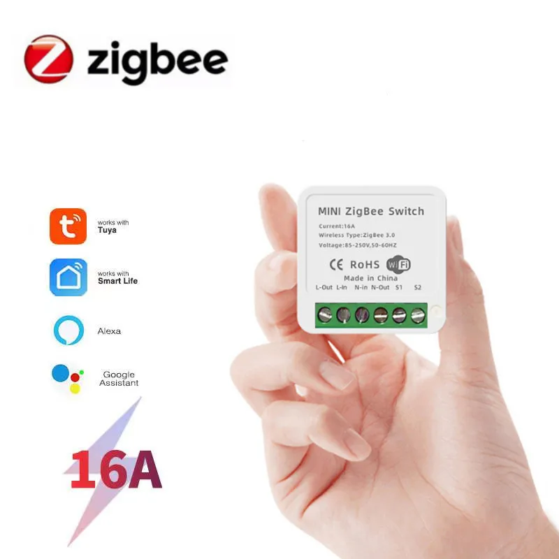 

Умный мини-выключатель Zigbee 16 А, Модуль Автоматизации умного дома, работает с приложением для умного дома HA Zigbee2mqtt Alexa Google Home