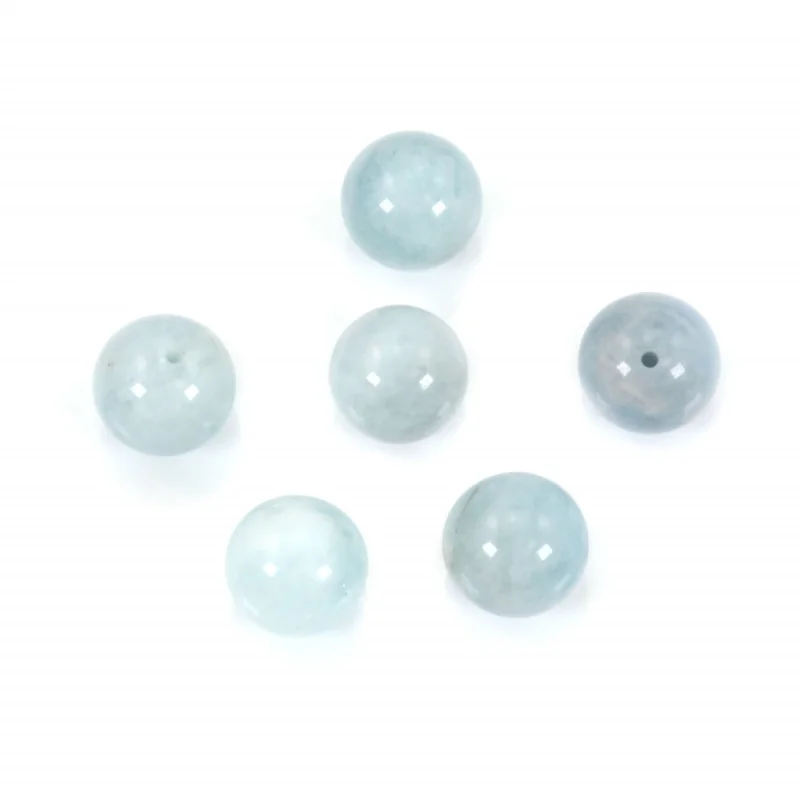 5pcs Aquamarine Half Drilled Beads Round  Semi Hole 6/8/10mm Natural Stone Findings For Jewelry Making Pendant Earrings DIY