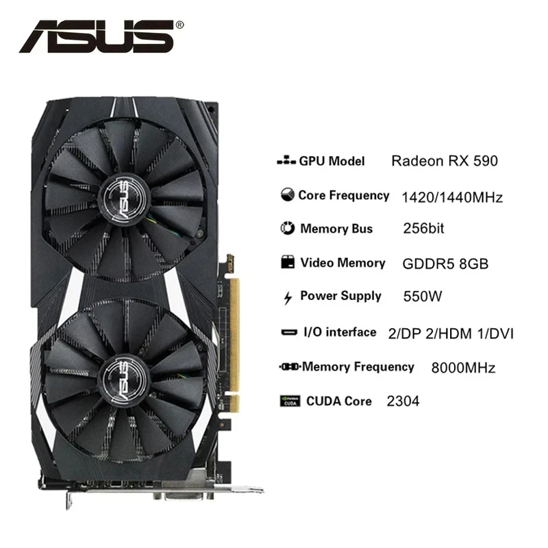 2024 schede grafiche ASUS usate AMD RX 590 8GB GDDR5 Mining scheda Video GPU Computer 256Bit RX590