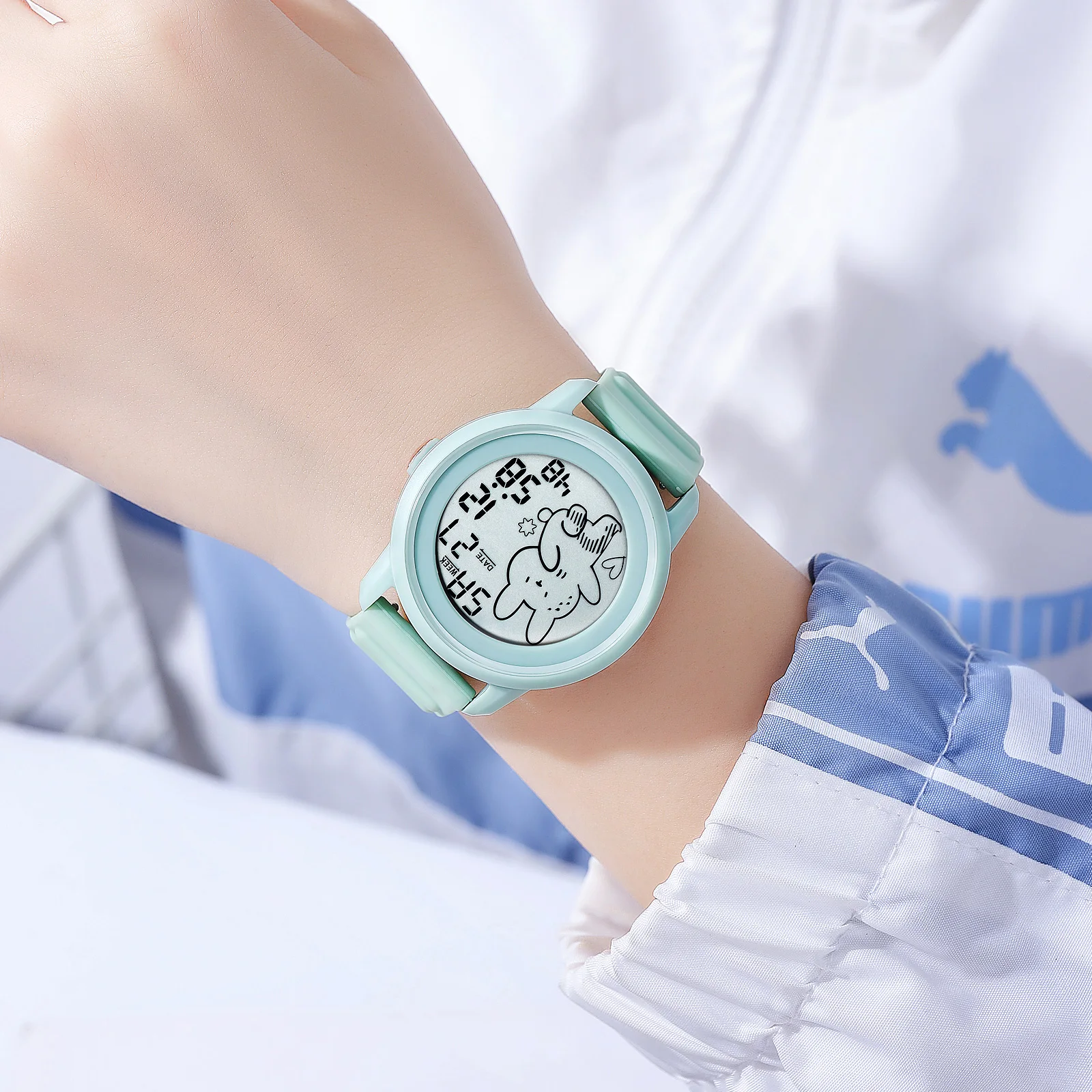 SKMEI relojes digitales deportivos con patrón de conejo de dibujos animados para niños y niñas, reloj de pulsera con luz trasera, reloj despertador