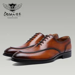 Desai Men's Shoes Genuine Leather British Toe Carved Business Shoes For Men Classic Dress Formal Wedding 2021 New