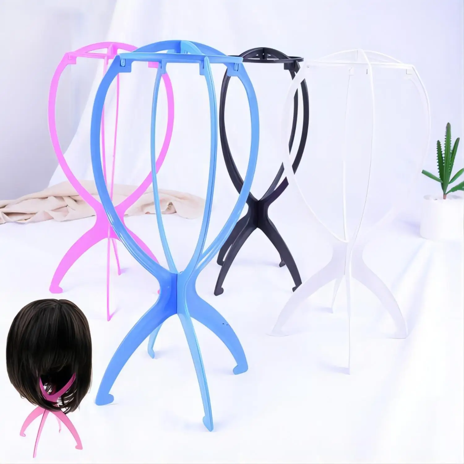 Plastic Wig Stand Portable Wig Head Stand Blank Pink Wig Hang Holder Stand Durable Hair Display Tools Wig Accessories