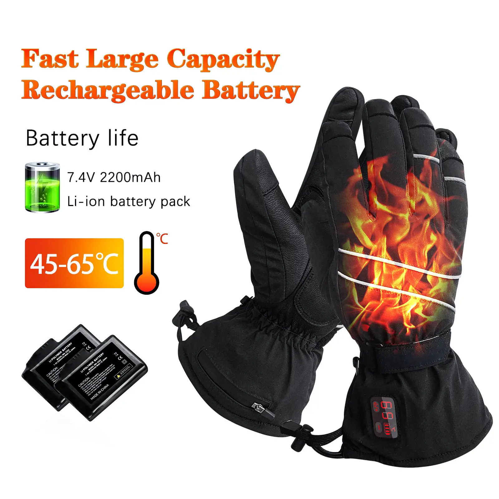 Electric rechargeable heated gloves for skiing heating gloves with LED temperature display for cycling motorcycle hiking