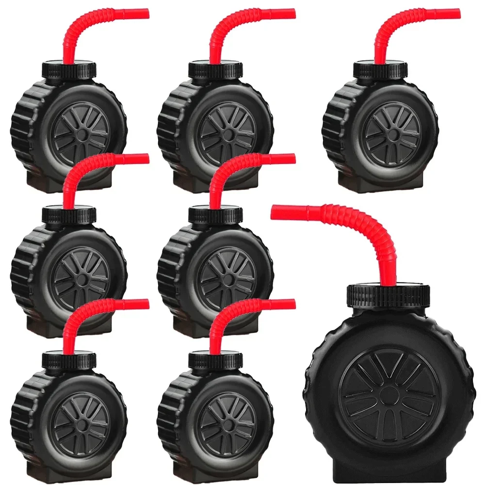 4/6/8/10 pièces Gobelets en forme de pneu de Monster Truck, thème de construction pour enfants, pour fête sur le thème des tracteurs, cadeaux de fête, gobelets en paille en forme de pneu de course,