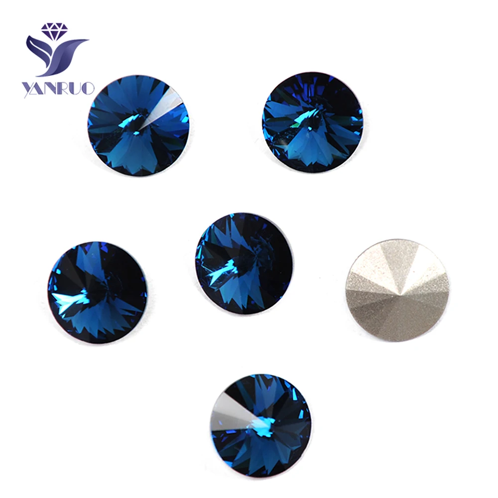 YANRUO 1122 Rivoli Montana Crystal Pointback Strass Stones for Needlework Clothing Accessories Glass Crystals DIY Clothes