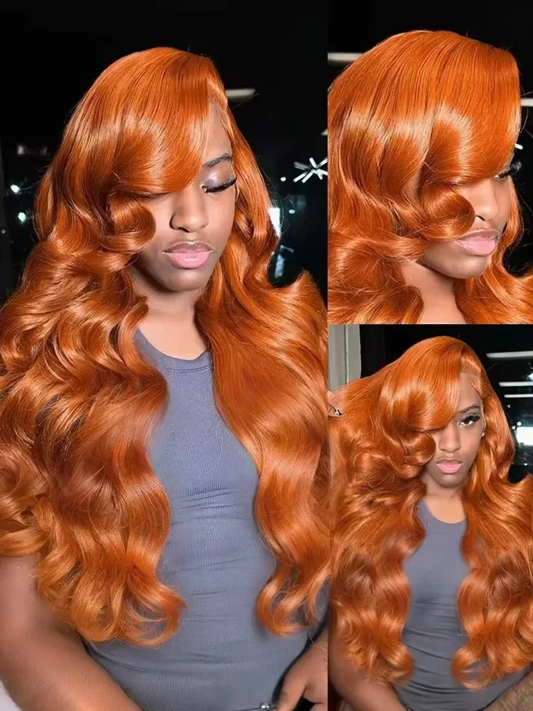 34 بوصة الزنجبيل 13x4 HD الدانتيل الشفاف الجبهة الباروكات شعر الإنسان برتقالي اللون الجسم موجة الدانتيل شعر مستعار أمامي #4