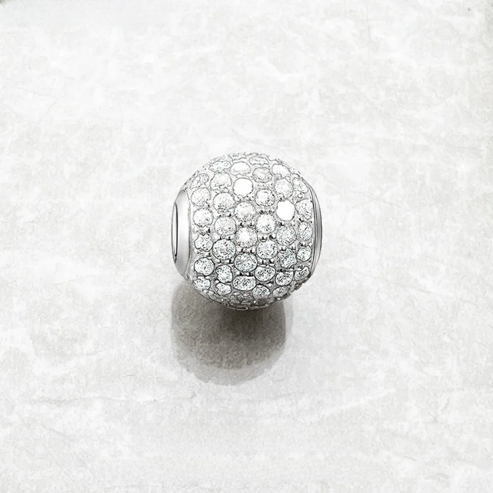 Koraliki White Pave Brand 925 Sterling Silver & CZ Europe Biżuteria Akcesoria Prezent dla kobiet i mężczyzn — zdjęcie 2