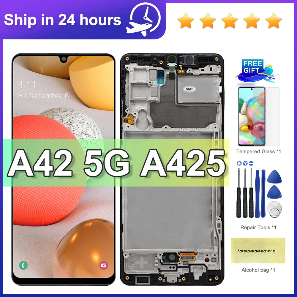 AMOLED For Samsung A42 5G SM-A426B A426U LCD Display Touch Screen Digitizer Panel For Samsung A426 lcd with frame