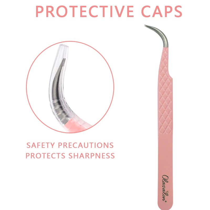 ステンレス鋼ストレートカーブピンセットピンクつけまつげエクステンションメイクアップツール、3Dまつげ精密クリップ