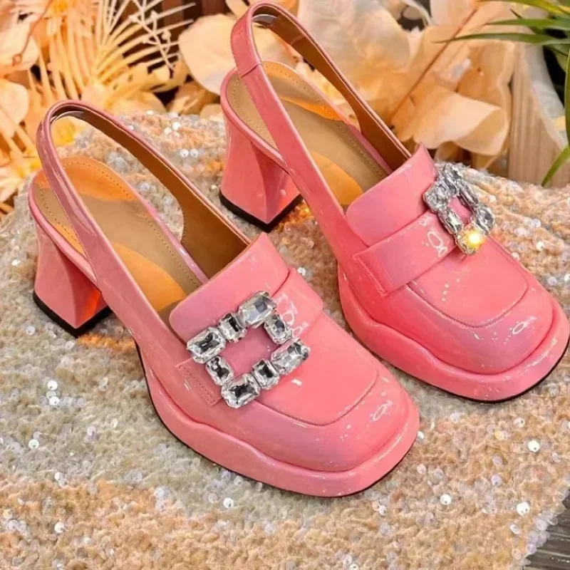 2023 Vrouwen Sexy Mode Hoge Hakken Pumps Schoenen Voor Kantoor Lederen Hoge Platform Hakken Rood Zwart Lente Zomer Kristal Sandalen
