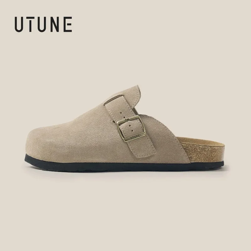 

UTUNE Retro Suede Clog Slippers Men's & Women's Soft Cork Sole Comfortable Casual Mules Indoor & Outdoor Non-Slip Home Shoes