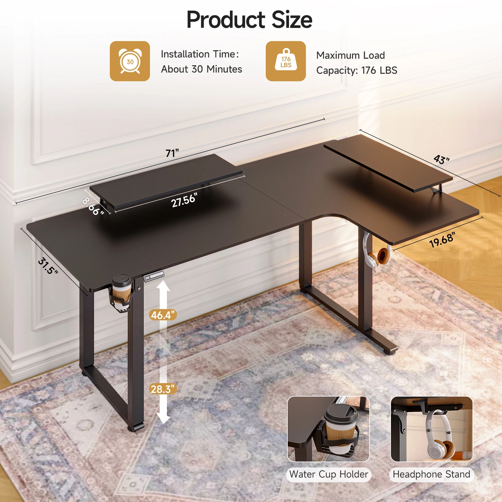 L Shaped Standing Desk, 63/71x43 Inch L Shaped Stand Up Desk with 2 Adjustable Monitor Shelves, Dual Motor and Memory Controller