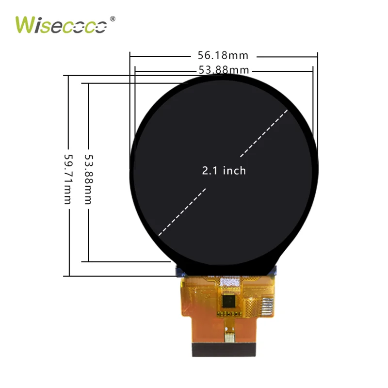 Wisecoco-Tela redonda painel de toque capacitivo, circular Tft LCD, ST7701S, RGB Driver Board para casa inteligente, 2.1 ", 480x480