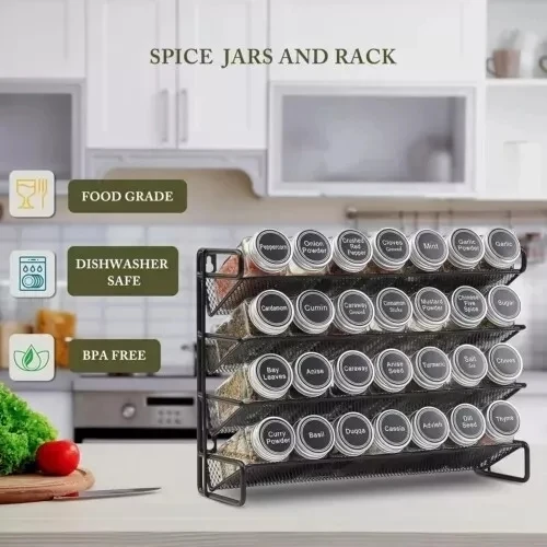 4 Tier Spice Rack Organizer Kitchen Countertop Space-Saving for Cabinet Herb Jars Storage Holder Wall Mounted