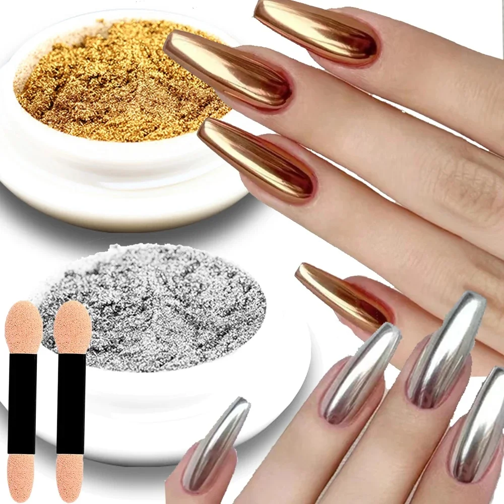 Poudre chromée pour ongles, 3g/pot, or/argent, miroir métallique, Laser holographique, or et argent, poudre à frotter les ongles, poussière miroir non-fin