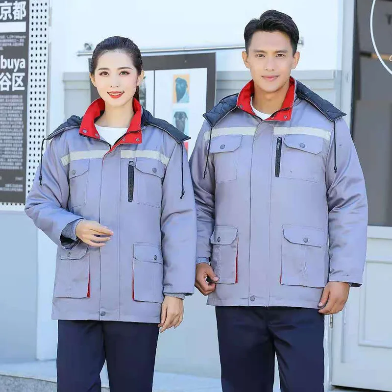 2026Winter Thick Cotton Padded Workwear Outdoor Cold Proof Worker Wadded Jacket Overcoat Reflective Safety Working Suit For Men